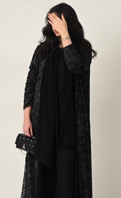 The Onyx Devoré Velvet Abaya Set