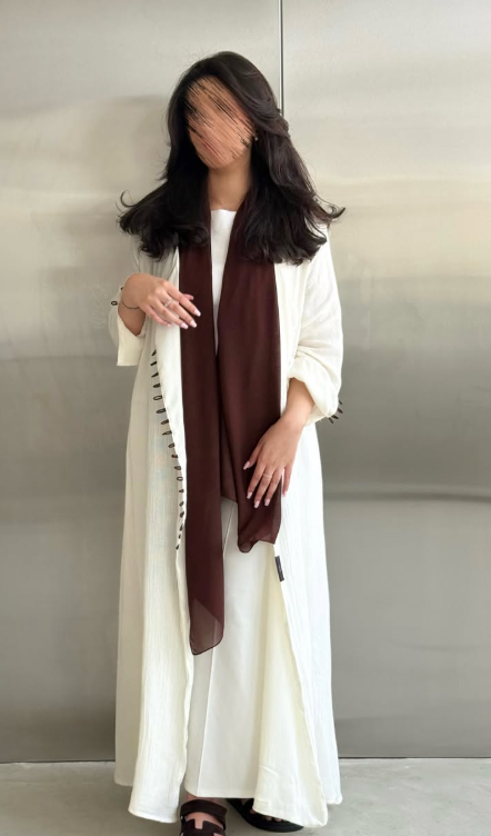 The Ivory Crinkle Cotton Abaya & Cocoa Shayla
